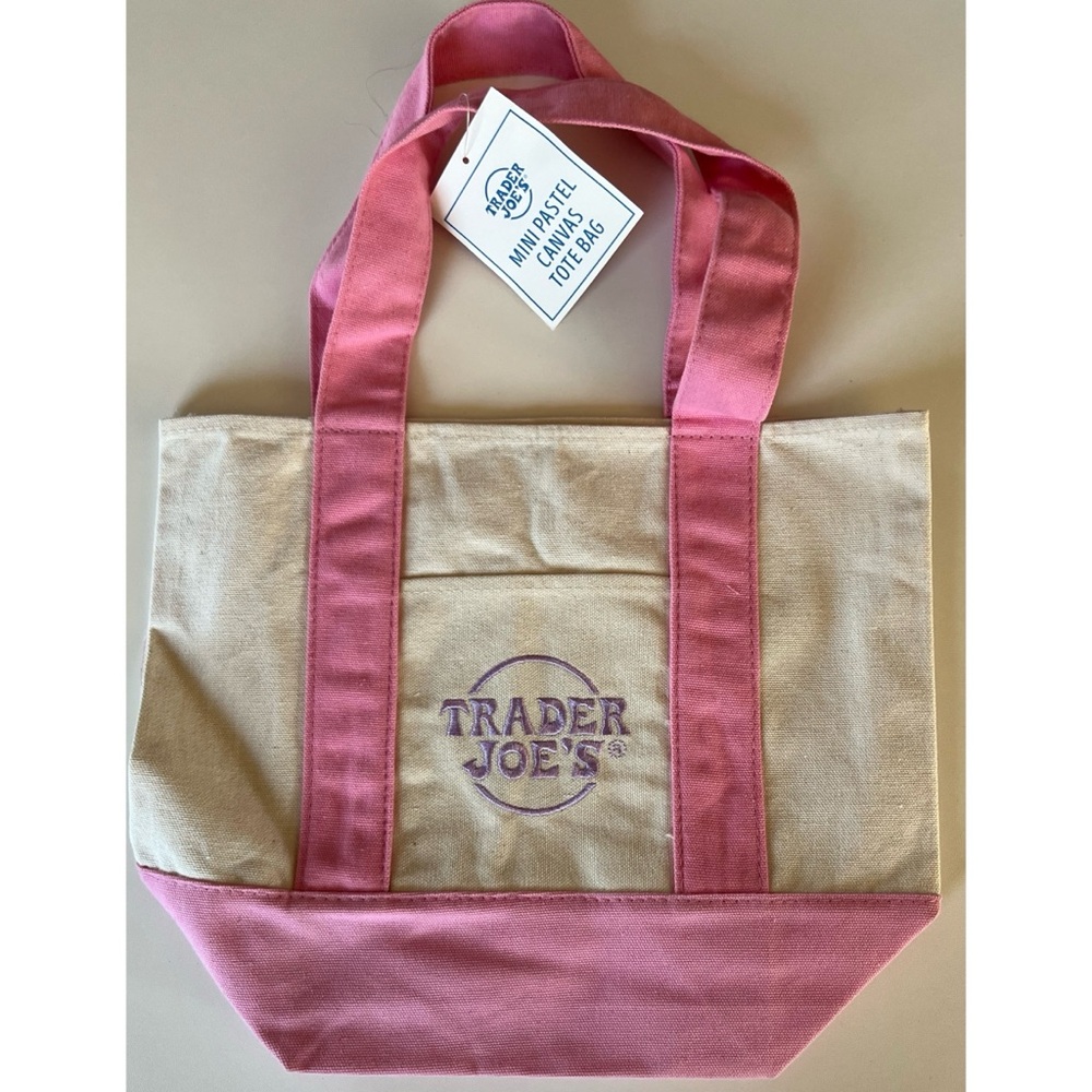 NWT Trader Joe’s Pastel Pink Mini Canvas Tote Bag